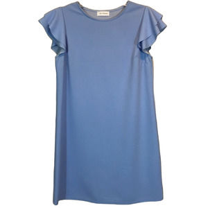 Ces Femme Womens Ruffle Dress Size Large Baby‎ Blue SS Pullover Stretch